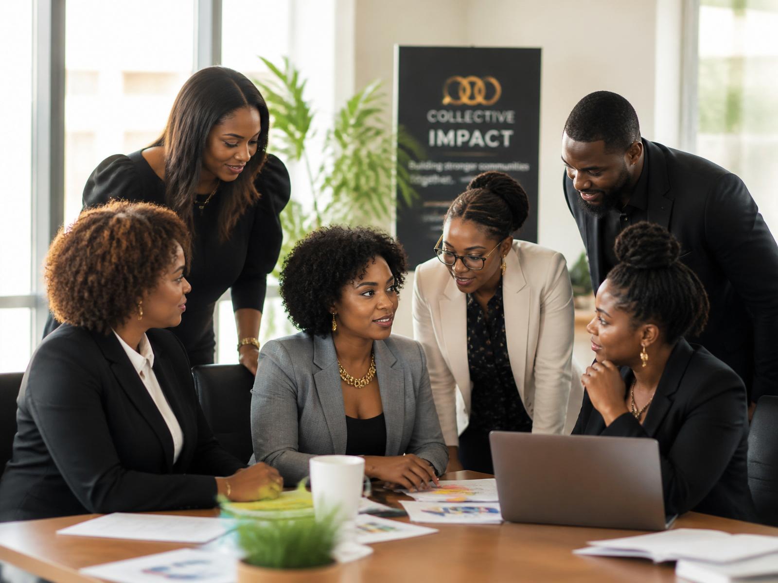 African American women business owners and nonprofit leaders collaborating in a strategy meeting